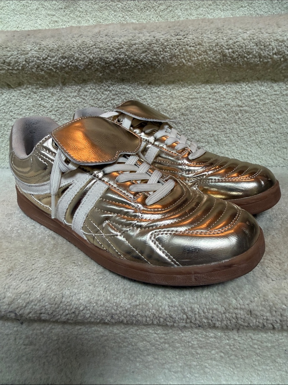 Metallic Gold Sneakers with White Accents - Steve Madden